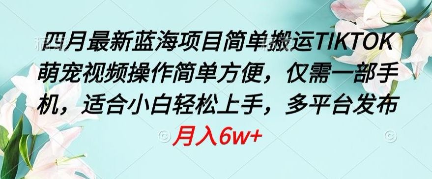 四月最新蓝海项目，简单搬运TIKTOK萌宠视频，操作简单方便，仅需一部手机【揭秘】-智创网