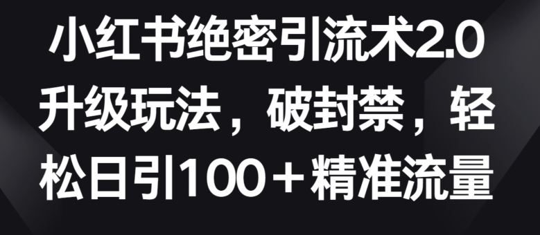 小红书绝密引流术2.0升级玩法，破封禁，轻松日引100+精准流量【揭秘】-智创网