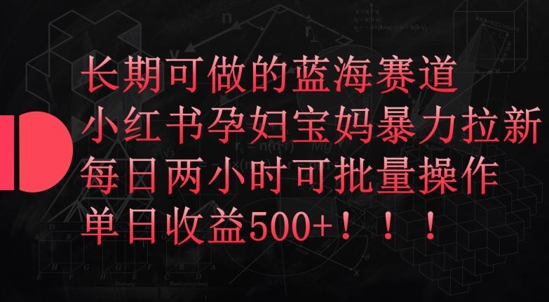 长期可做的蓝海赛道，小红书孕妇宝妈暴力拉新玩法，每日两小时可批量操作，单日收益500+【揭秘】-智创网