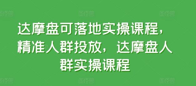 达摩盘可落地实操课程，精准人群投放，达摩盘人群实操课程-智创网
