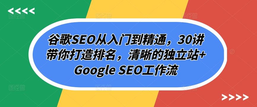 谷歌SEO从入门到精通，30讲带你打造排名，清晰的独立站+Google SEO工作流-智创网