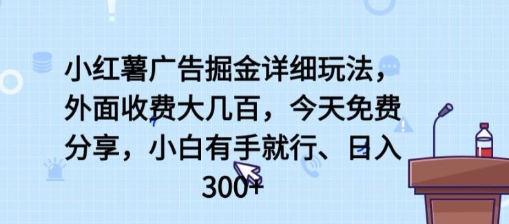 小红薯广告掘金详细玩法，外面收费大几百，小白有手就行，日入300+【揭秘】-智创网