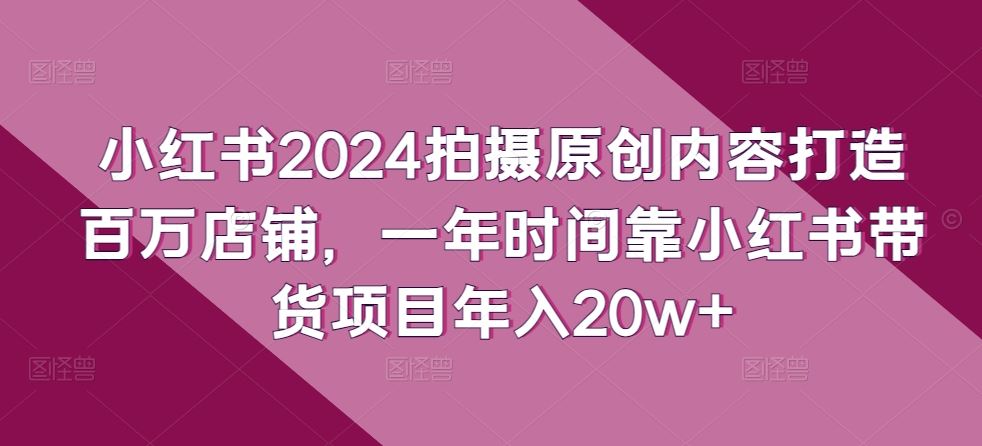 小红书2024拍摄原创内容打造百万店铺，一年时间靠小红书带货项目年入20w+-智创网