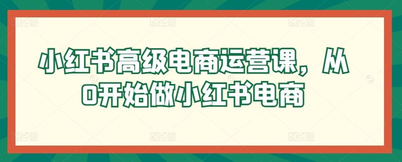 小红书高级电商运营课，从0开始做小红书电商-智创网