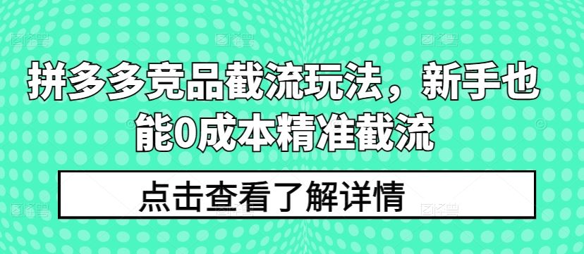 拼多多竞品截流玩法，新手也能0成本精准截流-智创网