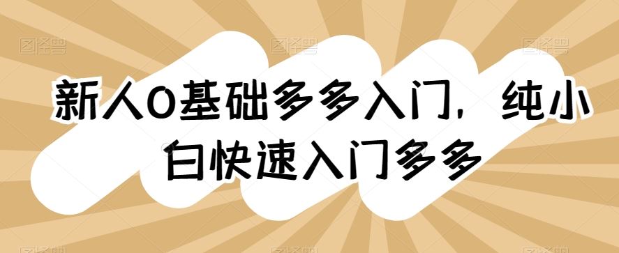 新人0基础多多入门，​纯小白快速入门多多-智创网