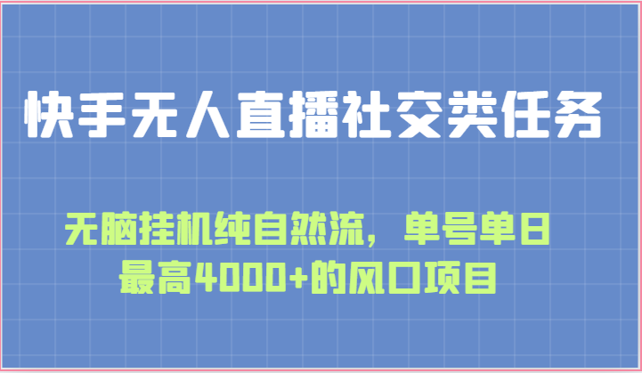快手无人直播社交类任务：无脑挂机纯自然流，单号单日最高4000+的风口项目-智创网