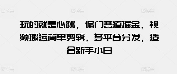 玩的就是心跳，偏门赛道掘金，视频搬运简单剪辑，多平台分发，适合新手小白【揭秘】-智创网