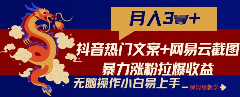 抖音热门文案+网易云截图暴力涨粉拉爆收益玩法，小白无脑操作，简单易上手【揭秘】-智创网