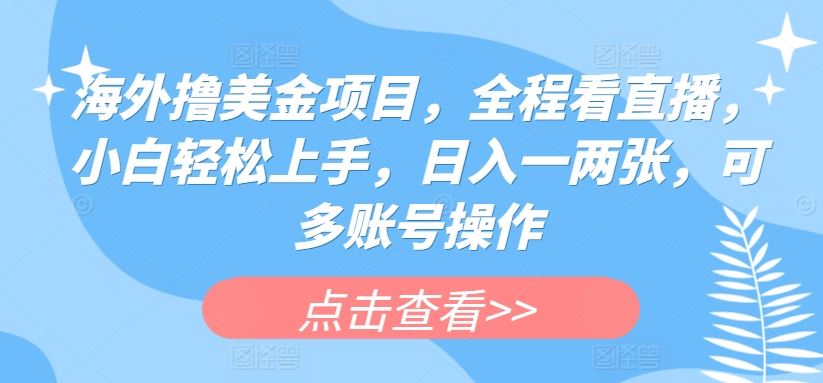 海外撸美金项目，全程看直播，小白轻松上手，日入一两张，可多账号操作【揭秘】-智创网