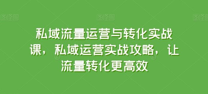 私域流量运营与转化实战课，私域运营实战攻略，让流量转化更高效-智创网