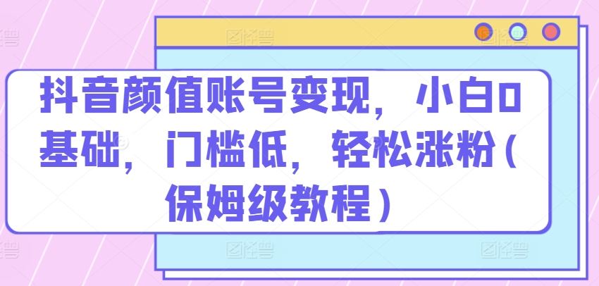 抖音颜值账号变现，小白0基础，门槛低，​轻松涨粉(保姆级教程)【揭秘】-智创网