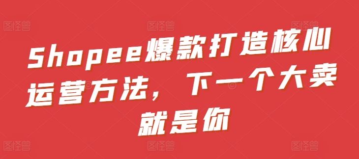 Shopee爆款打造核心运营方法，下一个大卖就是你-智创网