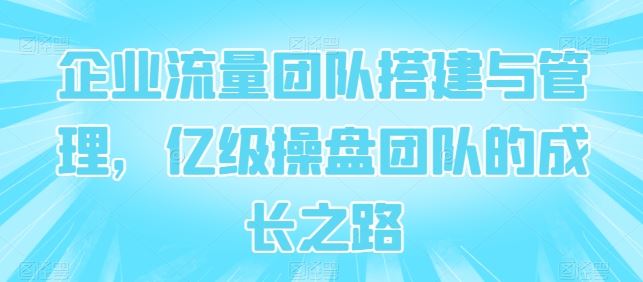 企业流量团队搭建与管理，亿级操盘团队的成长之路-智创网