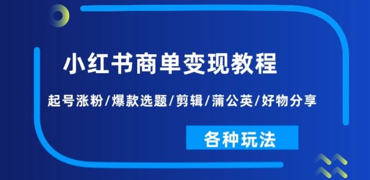 小红书商单变现教程：起号涨粉/爆款选题/剪辑/蒲公英/好物分享/各种玩法-智创网