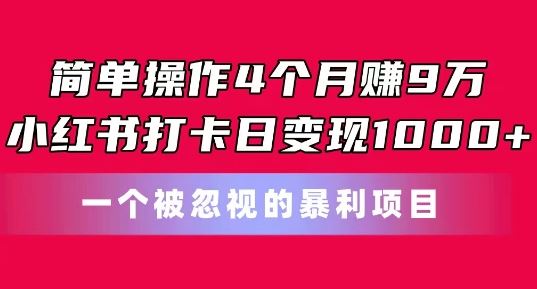 简单操作4个月赚9w，小红书打卡日变现1k，一个被忽视的暴力项目【揭秘】-智创网