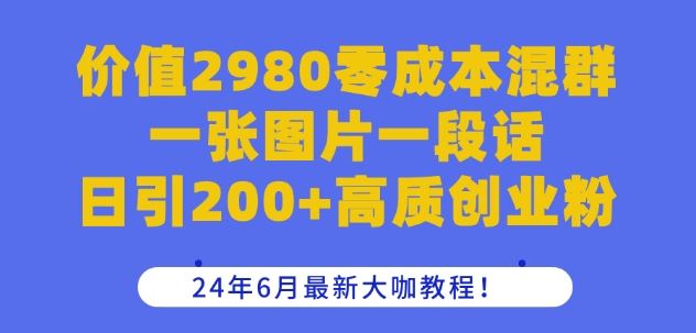 价值2980零成本混群一张图片一段话日引200+高质创业粉，24年6月最新大咖教程【揭秘】-智创网