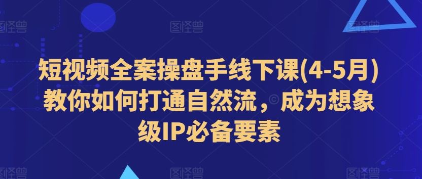 短视频全案操盘手线下课(4-5月)教你如何打通自然流，成为想象级IP必备要素-智创网