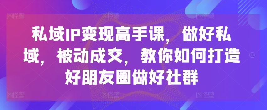私域IP变现高手课，做好私域，被动成交，教你如何打造好朋友圈做好社群-智创网
