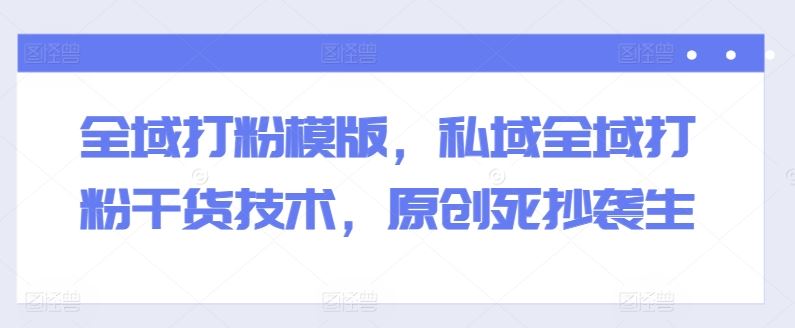 全域打粉模版，私域全域打粉干货技术，原创死抄袭生-智创网
