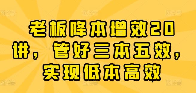 老板降本增效20讲，管好三本五效，实现低本高效-智创网