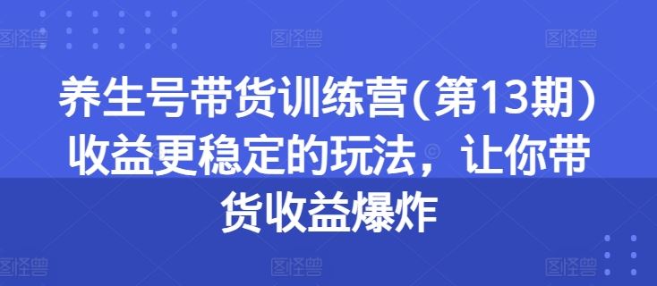 养生号带货训练营(第13期)收益更稳定的玩法，让你带货收益爆炸-智创网