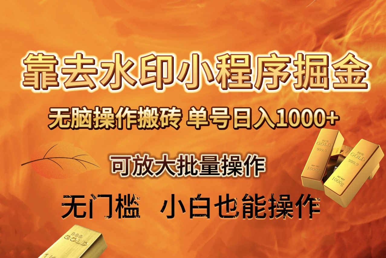 （8339期）去水印小程序+拼多多 无脑搬砖 ，单号日入1000+ 保姆级教程 可放大批量操作-智创网