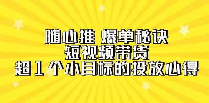 （9687期）随心推 爆单秘诀，短视频带货-超1个小目标的投放心得（7节视频课）-智创网