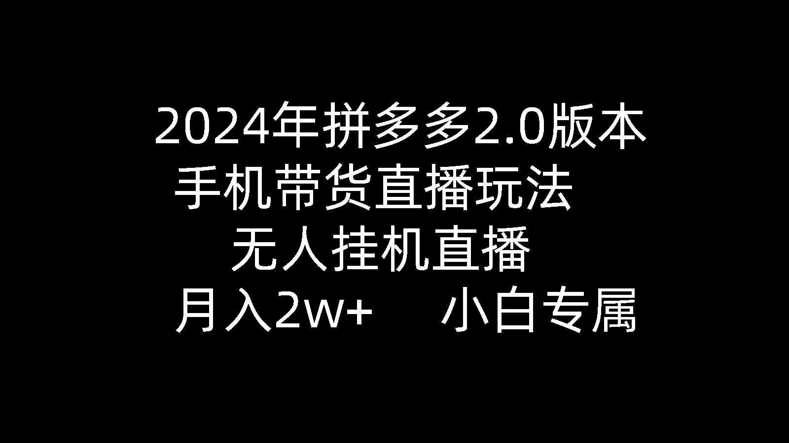 （9768期）2024年拼多多2.0版本，手机带货直播玩法，无人挂机直播， 月入2w+， 小…-智创网