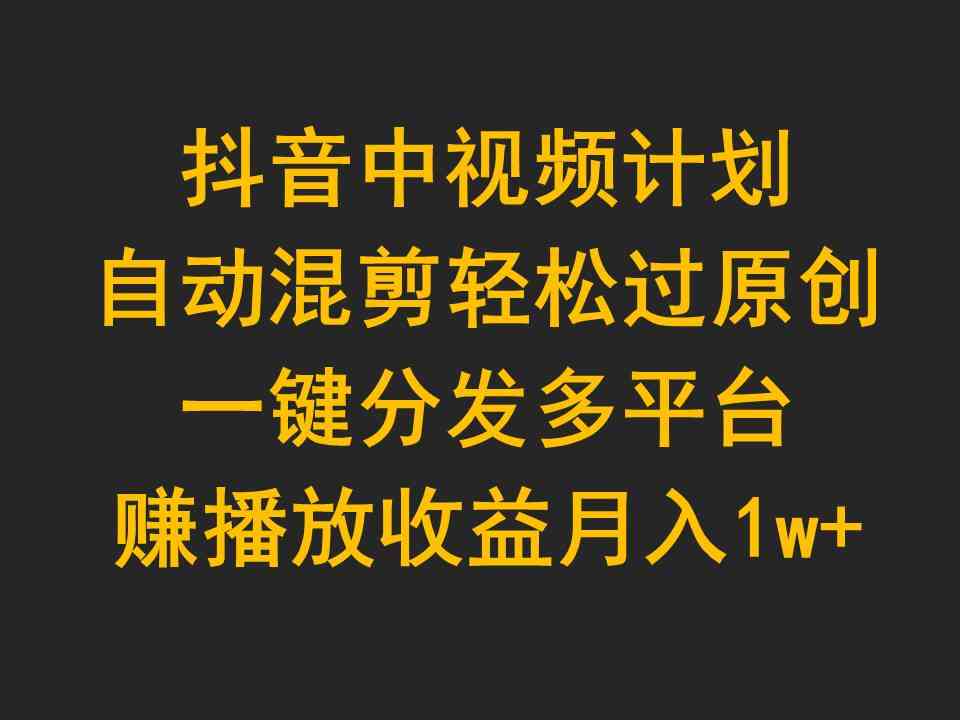 （9825期）抖音中视频计划，自动混剪轻松过原创，一键分发多平台赚播放收益，月入1w+-智创网