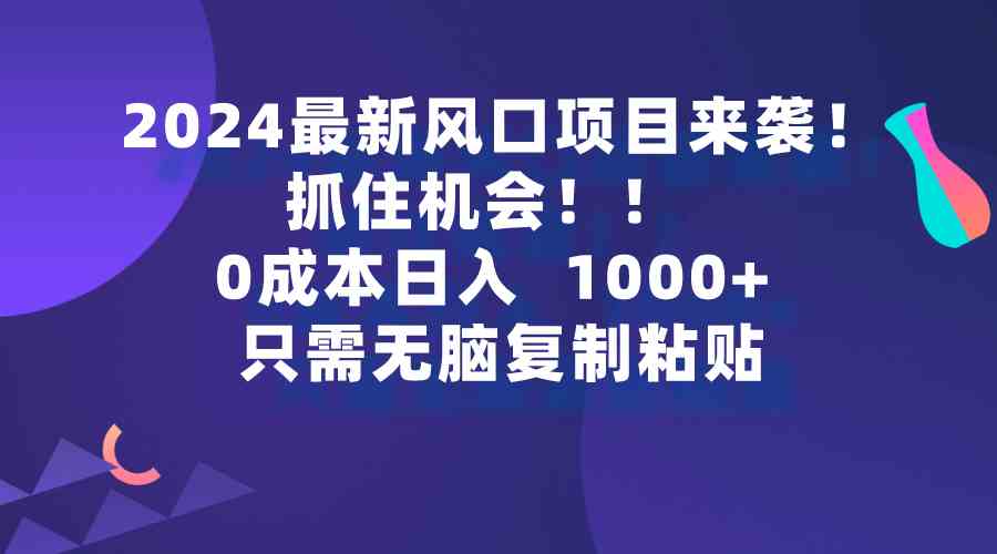 （9899期）2024最新风口项目来袭，抓住机会，0成本一部手机日入1000+，只需无脑复…-智创网
