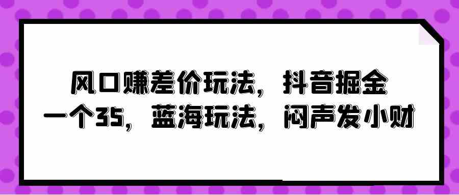 （10022期）风口赚差价玩法，抖音掘金，一个35，蓝海玩法，闷声发小财-智创网