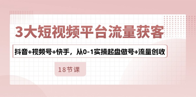（10778期）3大短视频平台流量获客，抖音+视频号+快手，从0-1实操起盘做号+流量创收-智创网