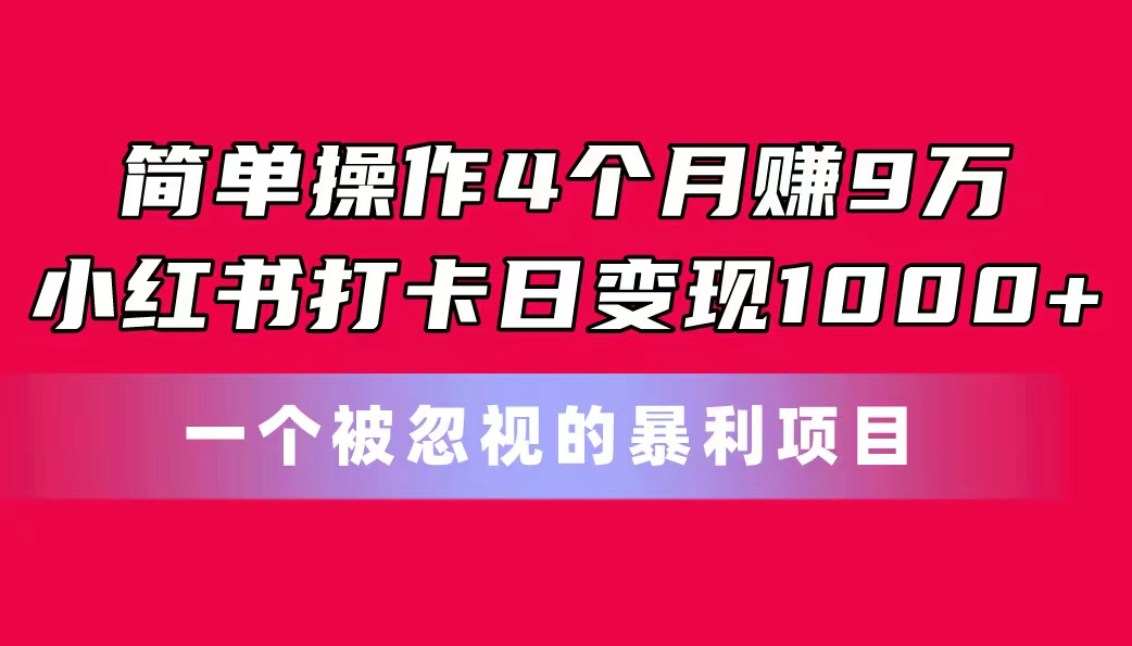 （11048期）简单操作4个月赚9万！小红书打卡日变现1000+！一个被忽视的暴力项目-智创网