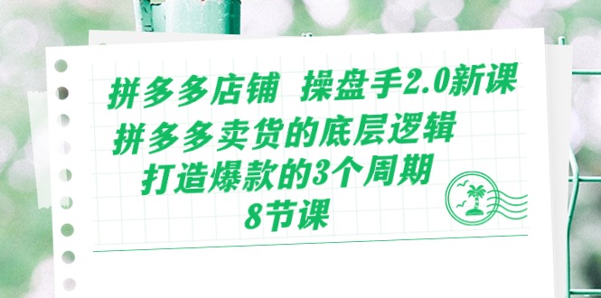 （10859期）拼多多店铺 操盘手2.0新课，拼多多卖货的底层逻辑，打造爆款的3个周期-8节-智创网