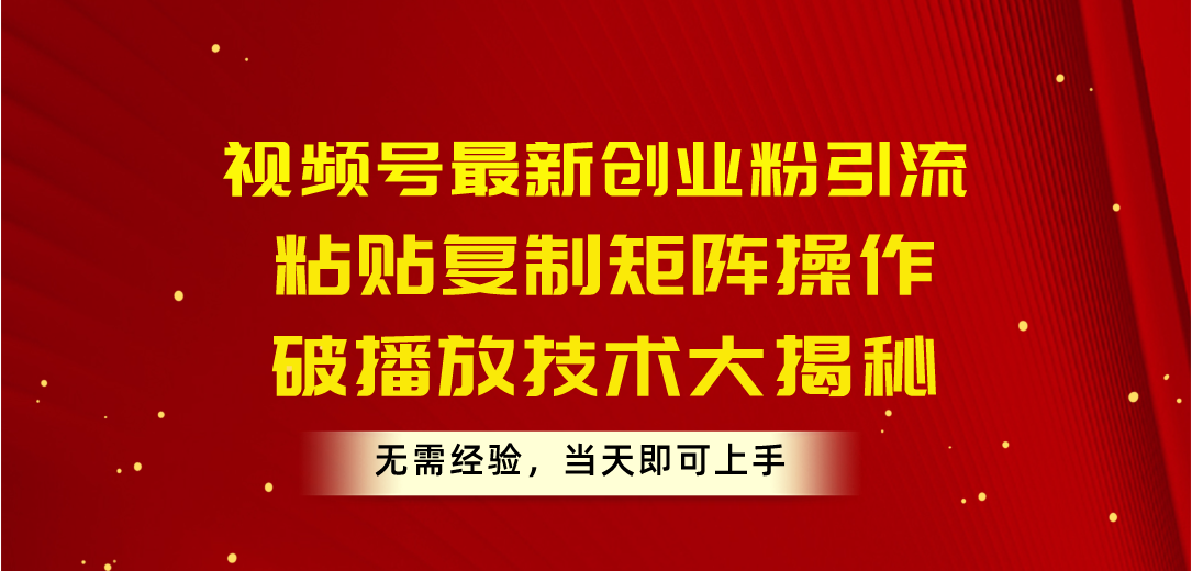 （10803期）视频号最新创业粉引流，粘贴复制矩阵操作，破播放技术大揭秘，无需经验…-智创网