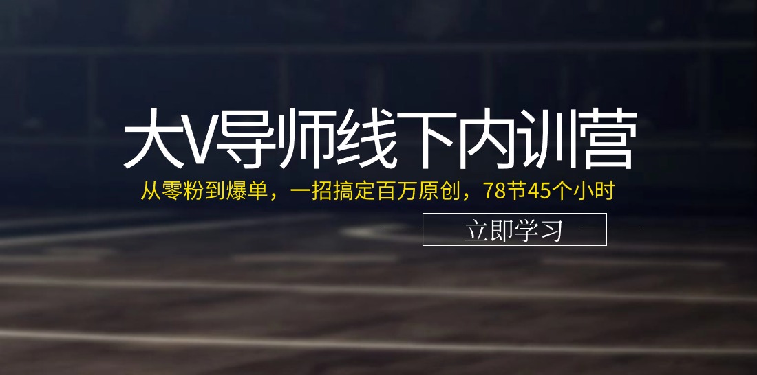 （11261期）大V导师线下内训营：从零粉到爆单，一招搞定百万原创，78节45个小时-智创网