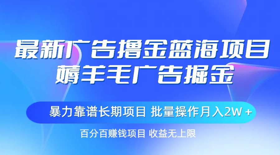 （11193期）最新广告撸金蓝海项目，薅羊毛广告掘金 长期项目 批量操作月入2W＋-智创网