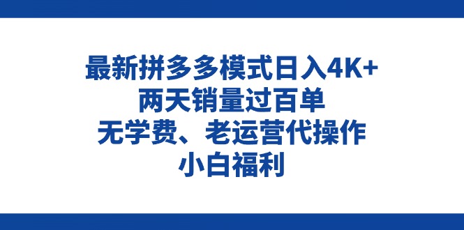 （11189期）拼多多最新模式日入4K+两天销量过百单，无学费、老运营代操作、小白福利-智创网