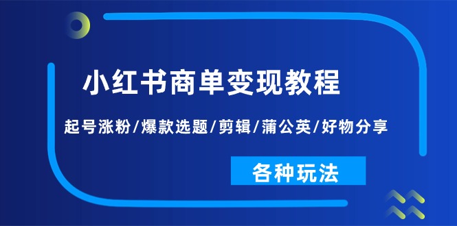 （11164期）小红书商单变现教程：起号涨粉/爆款选题/剪辑/蒲公英/好物分享/各种玩法-智创网