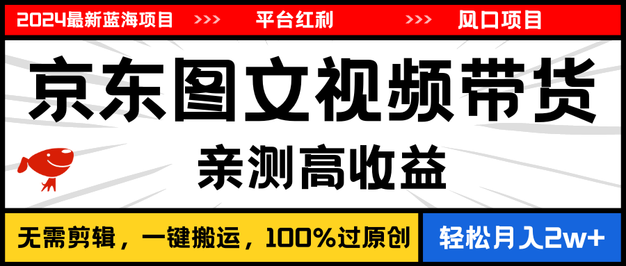 （11147期）2024最新蓝海项目，逛逛京东图文视频带货，无需剪辑，月入20000+-智创网