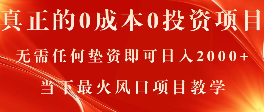 （11387期）真正的0成本0投资项目，无需任何垫资即可日入2000+，当下最火风口项目教学-智创网
