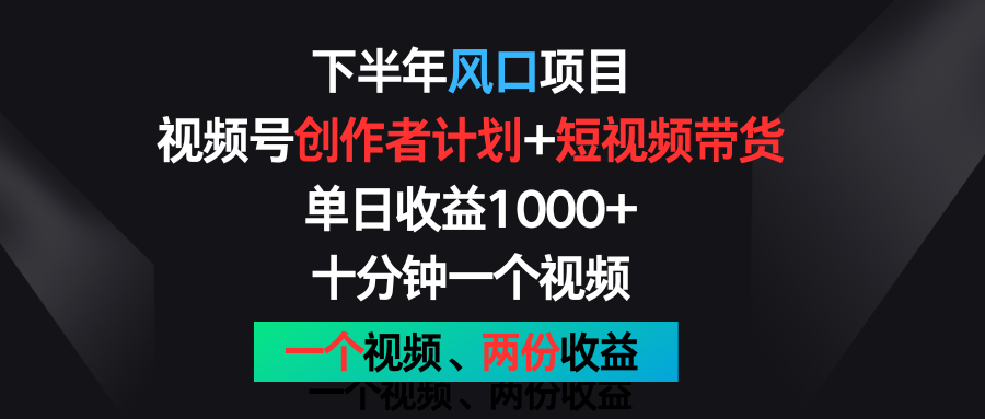 下半年风口项目，视频号创作者计划+视频带货，单日收益1000+，一个视频两份收益-智创网
