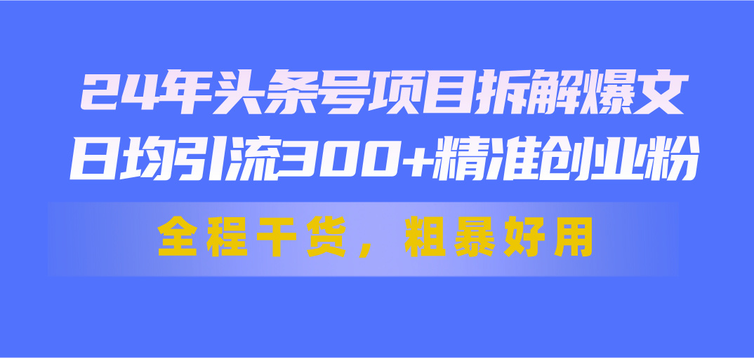 （11397期）24年头条号项目拆解爆文，日均引流300+精准创业粉，全程干货，粗暴好用-智创网