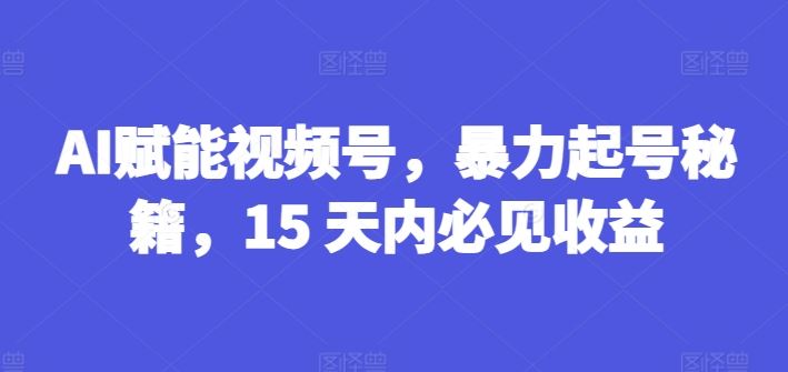AI赋能视频号，暴力起号秘籍，15 天内必见收益【揭秘】-智创网