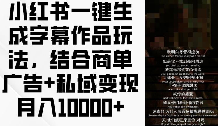 小红书一键生成字幕作品玩法，结合商单广告+私域变现月入1w+【揭秘】-智创网