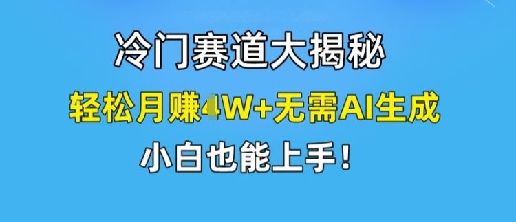 冷门赛道大揭秘，轻松月赚1W+无需AI生成，小白也能上手【揭秘】-智创网