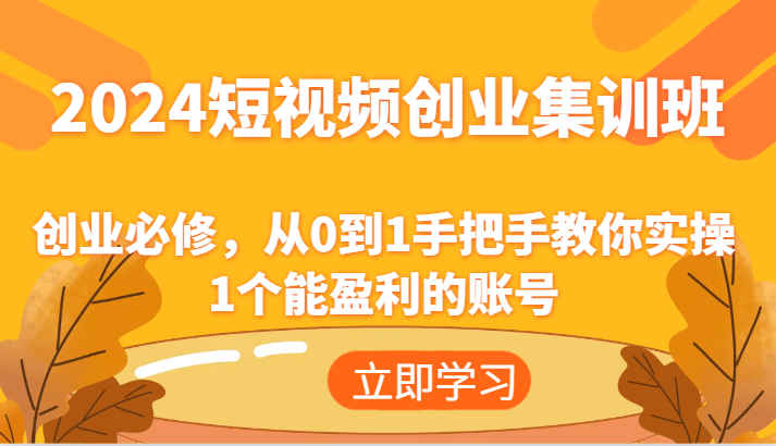 2024短视频创业集训班：创业必修，从0到1手把手教你实操1个能盈利的账号-智创网