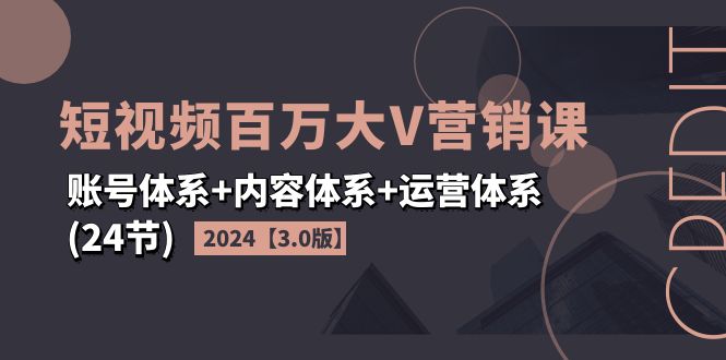（11795期）2024短视频·百万大V营销课【3.0版】账号体系+内容体系+运营体系(24节)-智创网