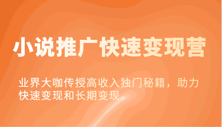 小说推广快速变现营-业界大咖传授高收入独门秘籍，助力快速变现和长期变现。-智创网